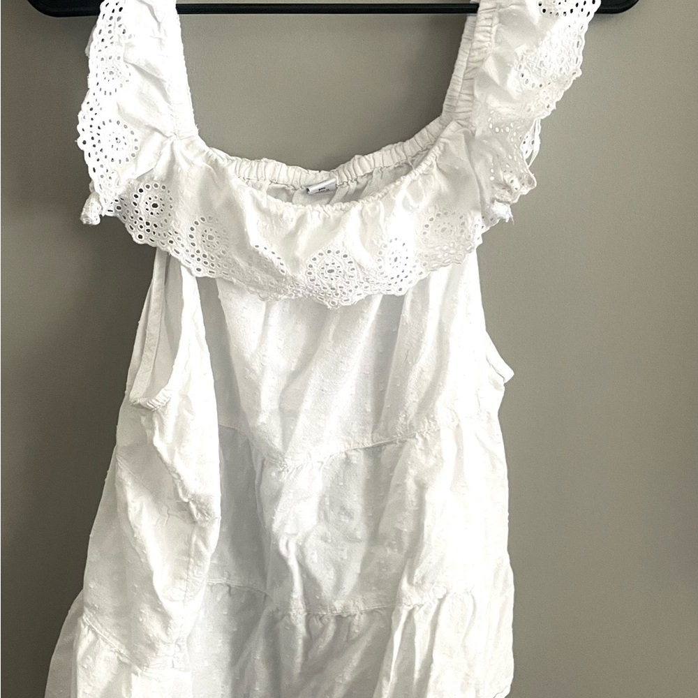 Old Navy White Eyelet Off-the-Shoulder Tiered Tank Top
